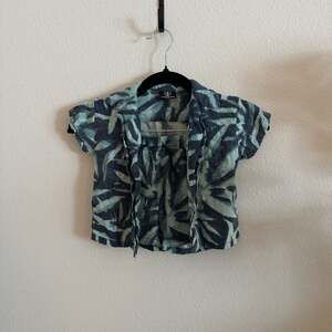 Volcom Boys Button Down Shirt Shorts Blue Palm Trees 2-Piece‎ Cabana Set